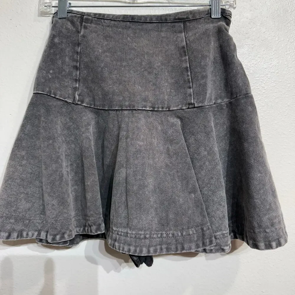 Mustard Seed Washed Charcoal Tie Belt Mini Skirt Sz M